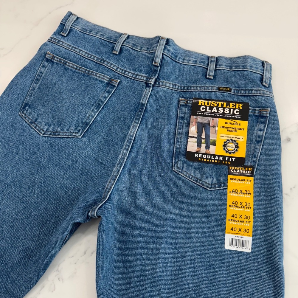 New Rustler Wrangler Classic Jeans Mens 40x30 Regular Fit Straight Leg Denim NWT